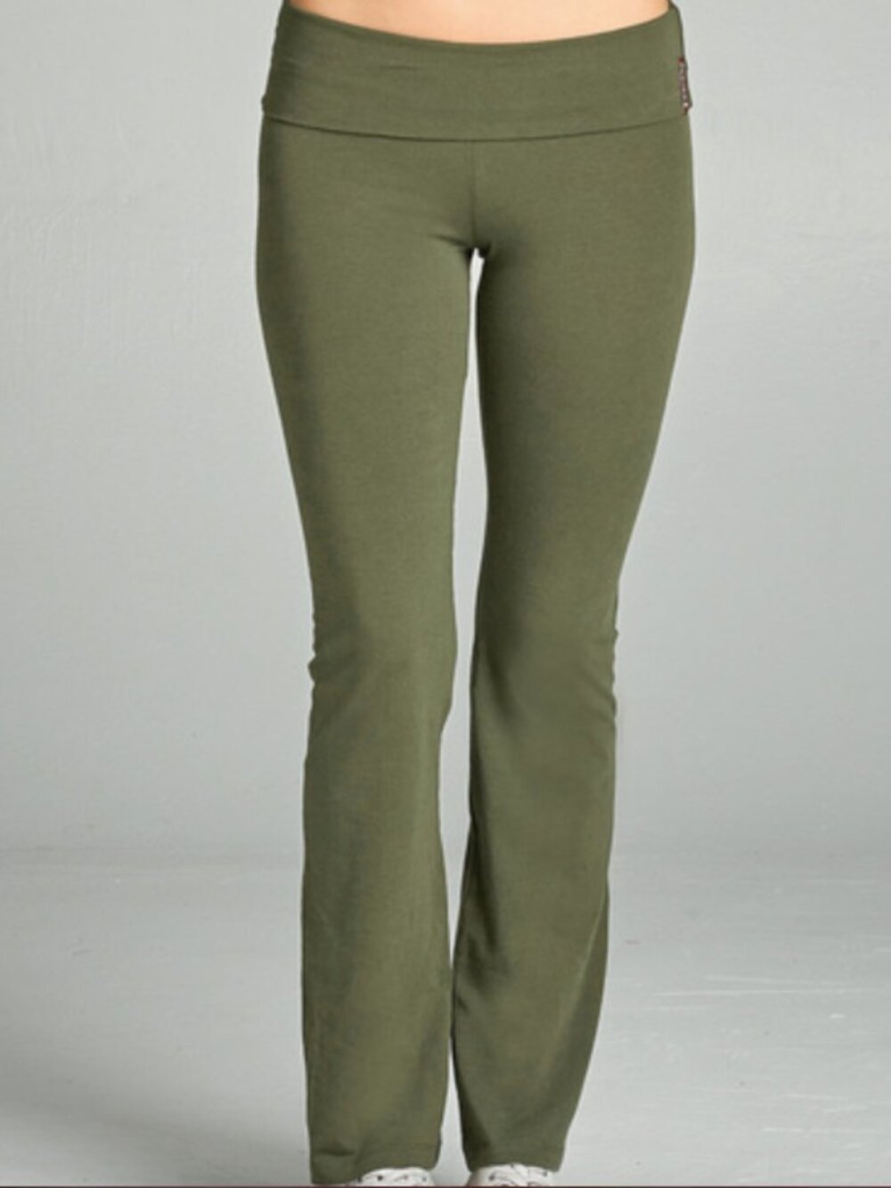 NEW Active Cotton Yoga Pant Fold Over Waist- Light Olive- Small